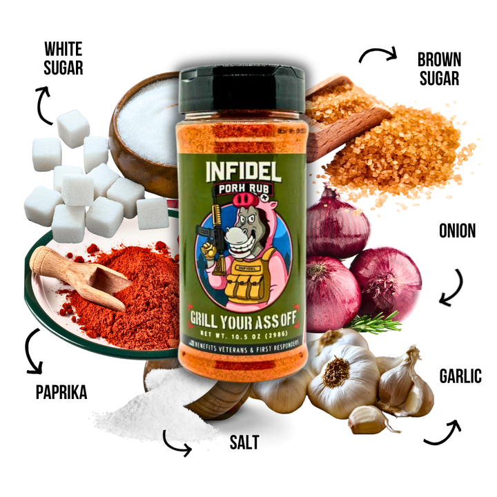 Grill Your Ass Off - Spices, Rubs, Seasonings, Sauces, Jerky - Infidel Pork Rub™ – Bold Flavor for Unforgettable BBQ