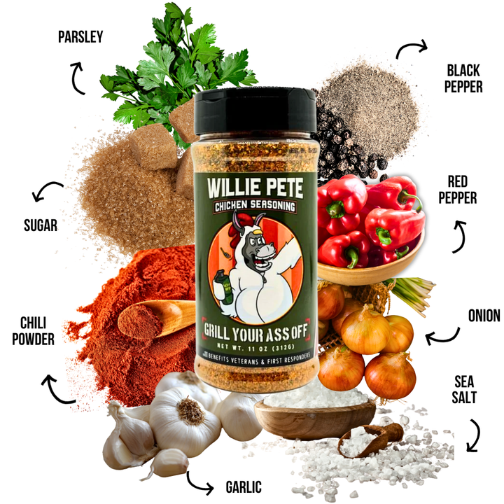 Grill Your Ass Off - Spices, Rubs, Seasonings, Sauces, Jerky - Willie Pete Chicken Seasoning - Poultry, Garlic, Pepper