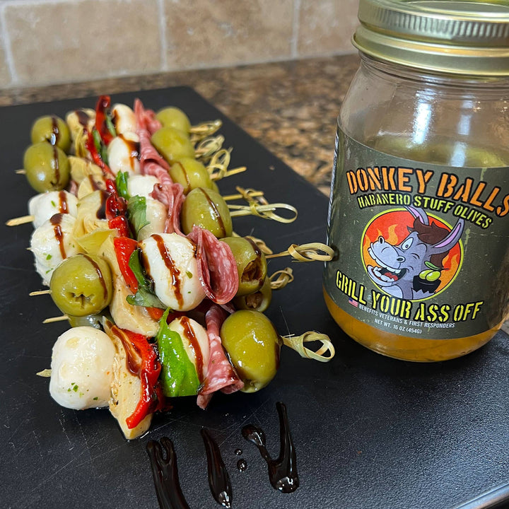 Grill Your Ass Off - Spices, Rubs, Seasonings, Sauces, Jerky - Donkey Balls Habanero Stuffed Olives - Charcuterie, Snack
