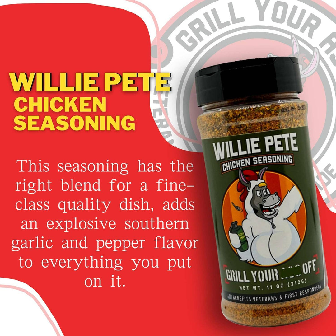 Grill Your Ass Off - Spices, Rubs, Seasonings, Sauces, Jerky - Willie Pete Chicken Seasoning - Poultry, Garlic, Pepper