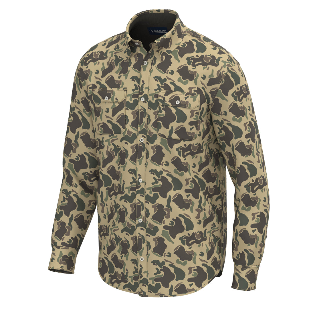 Camo Button Up - Retro Camo, front