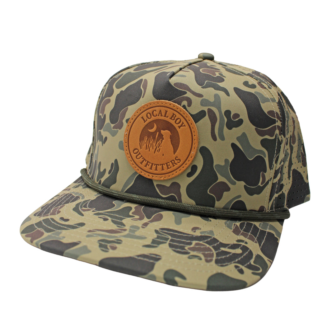 Leather Patch Perf Rope Hat - Retro Camo, front