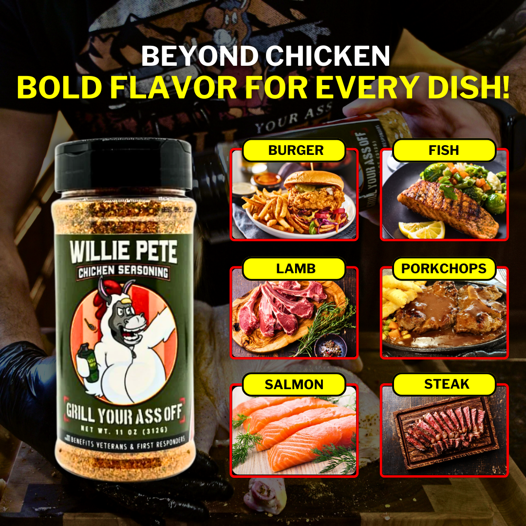 Grill Your Ass Off - Spices, Rubs, Seasonings, Sauces, Jerky - Willie Pete Chicken Seasoning - Poultry, Garlic, Pepper