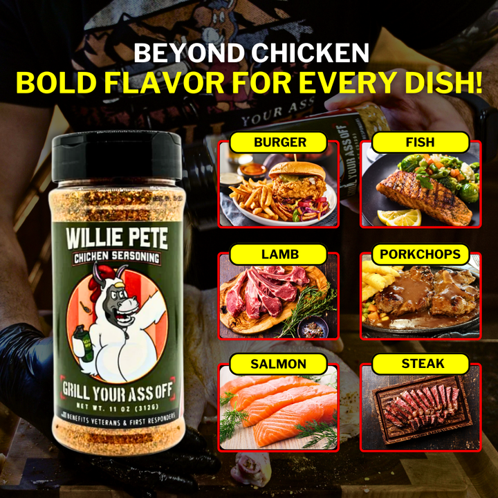 Grill Your Ass Off - Spices, Rubs, Seasonings, Sauces, Jerky - Willie Pete Chicken Seasoning - Poultry, Garlic, Pepper