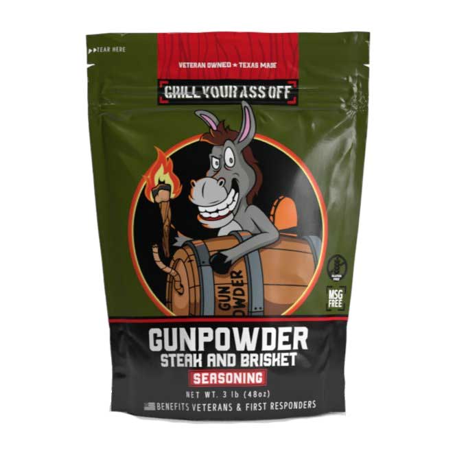 Grill Your Ass Off - Spices, Rubs, Seasonings, Sauces, Jerky - Gunpowder Steak & Brisket Seasoning™ 3LB Bag - Beef Grilling