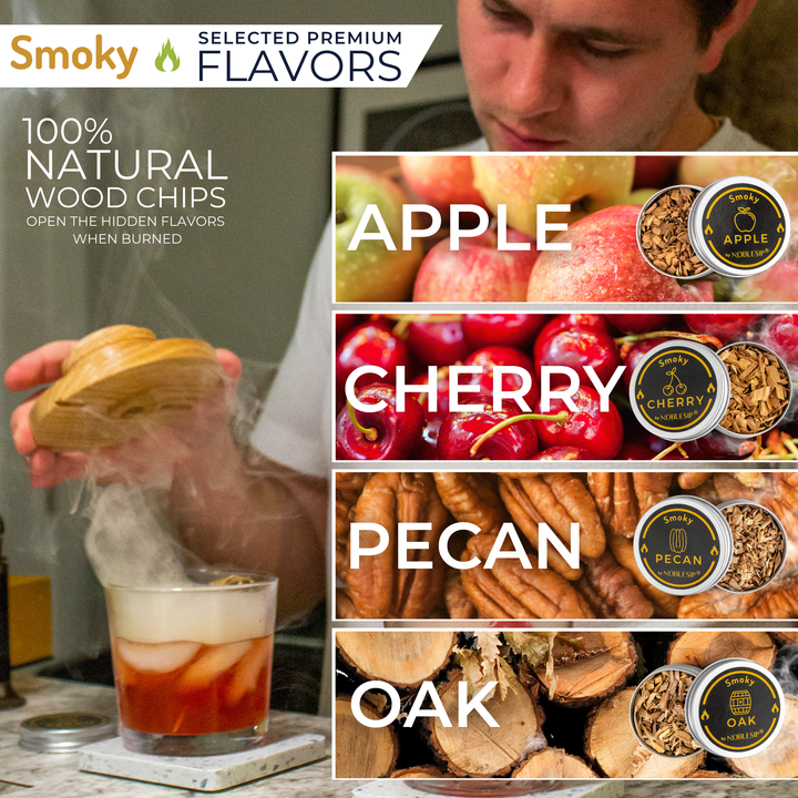 NOBLESIP - Wood Chips for Cocktail and Food Smokers, Bar gift case 4pcs