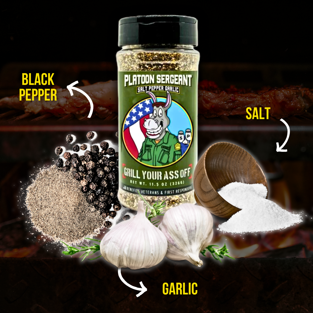 Grill Your Ass Off - Spices, Rubs, Seasonings, Sauces, Jerky - Platoon Sergeant Seasoning - Salt, Pepper, & Garlic