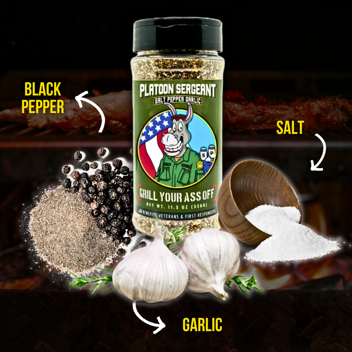 Grill Your Ass Off - Spices, Rubs, Seasonings, Sauces, Jerky - Platoon Sergeant Seasoning - Salt, Pepper, & Garlic