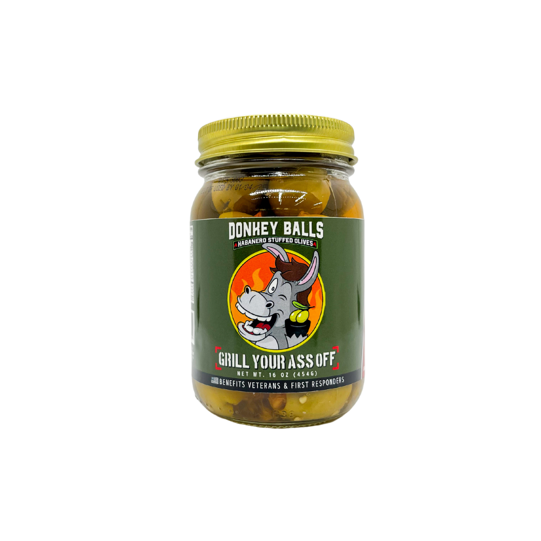 Grill Your Ass Off - Spices, Rubs, Seasonings, Sauces, Jerky - Donkey Balls Habanero Stuffed Olives - Charcuterie, Snack