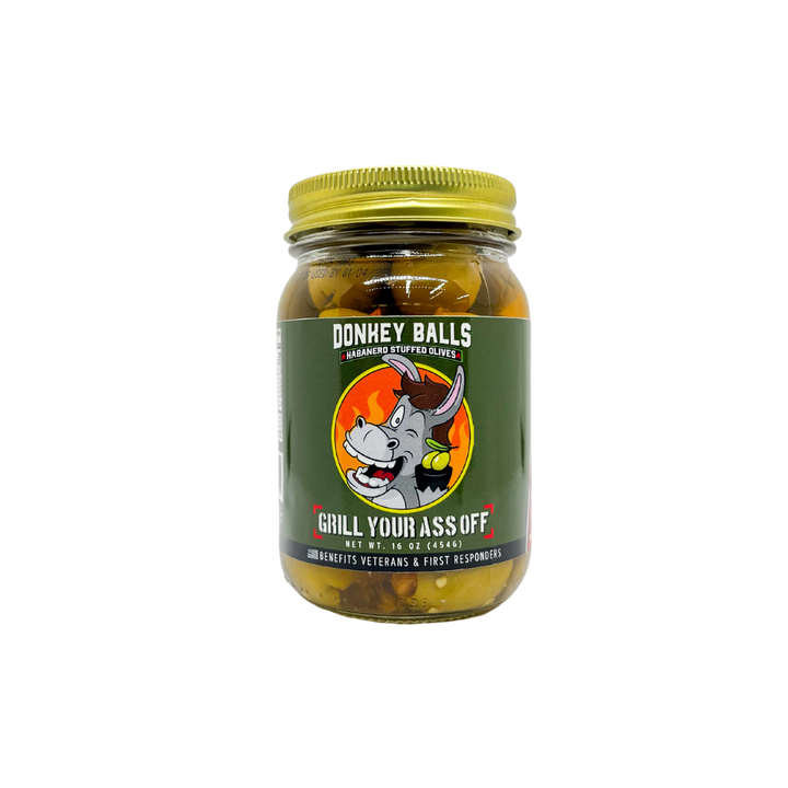 Grill Your Ass Off - Spices, Rubs, Seasonings, Sauces, Jerky - Donkey Balls Habanero Stuffed Olives - Charcuterie, Snack