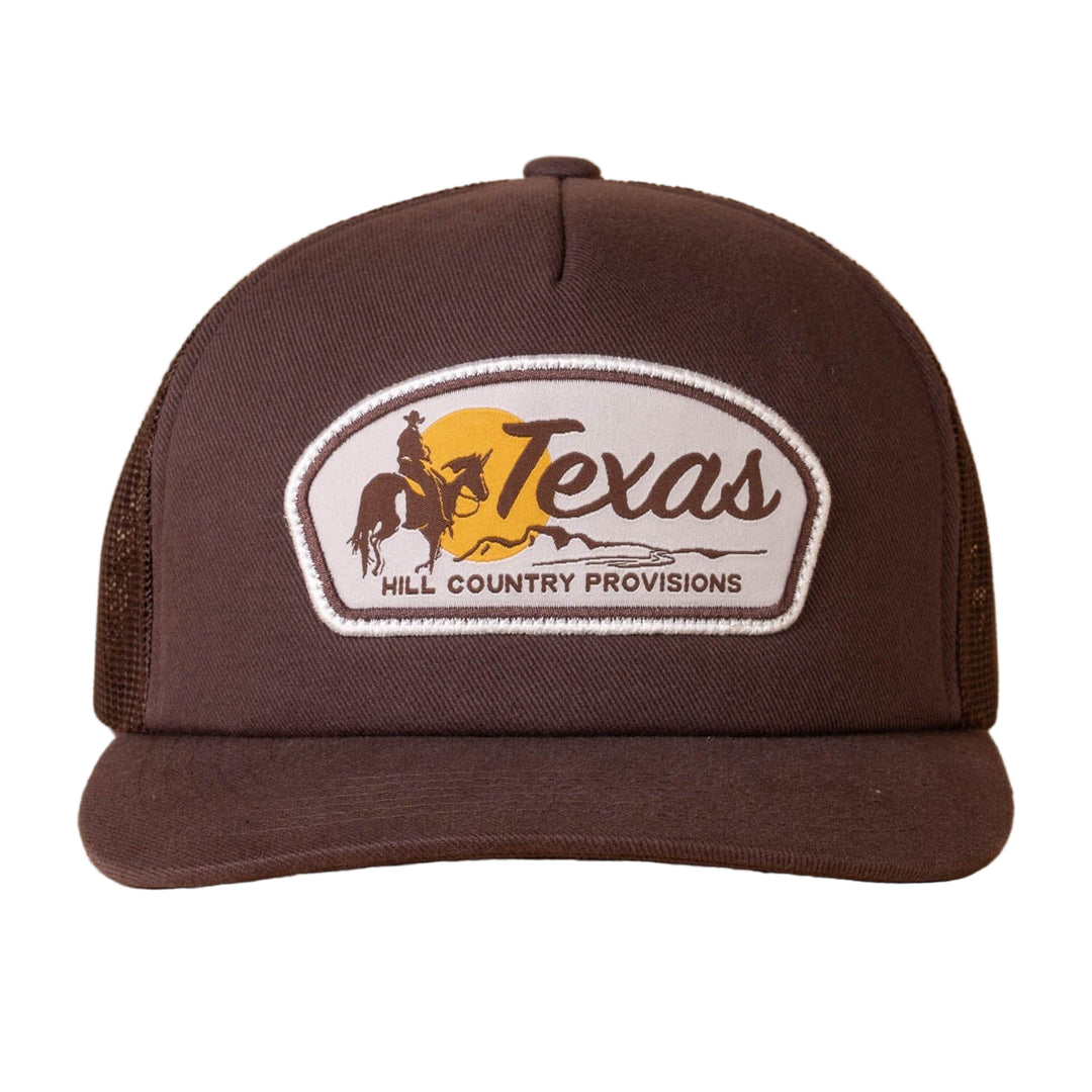 Brown cap with 'Texas Hill Country Provisions' logo on a beige background